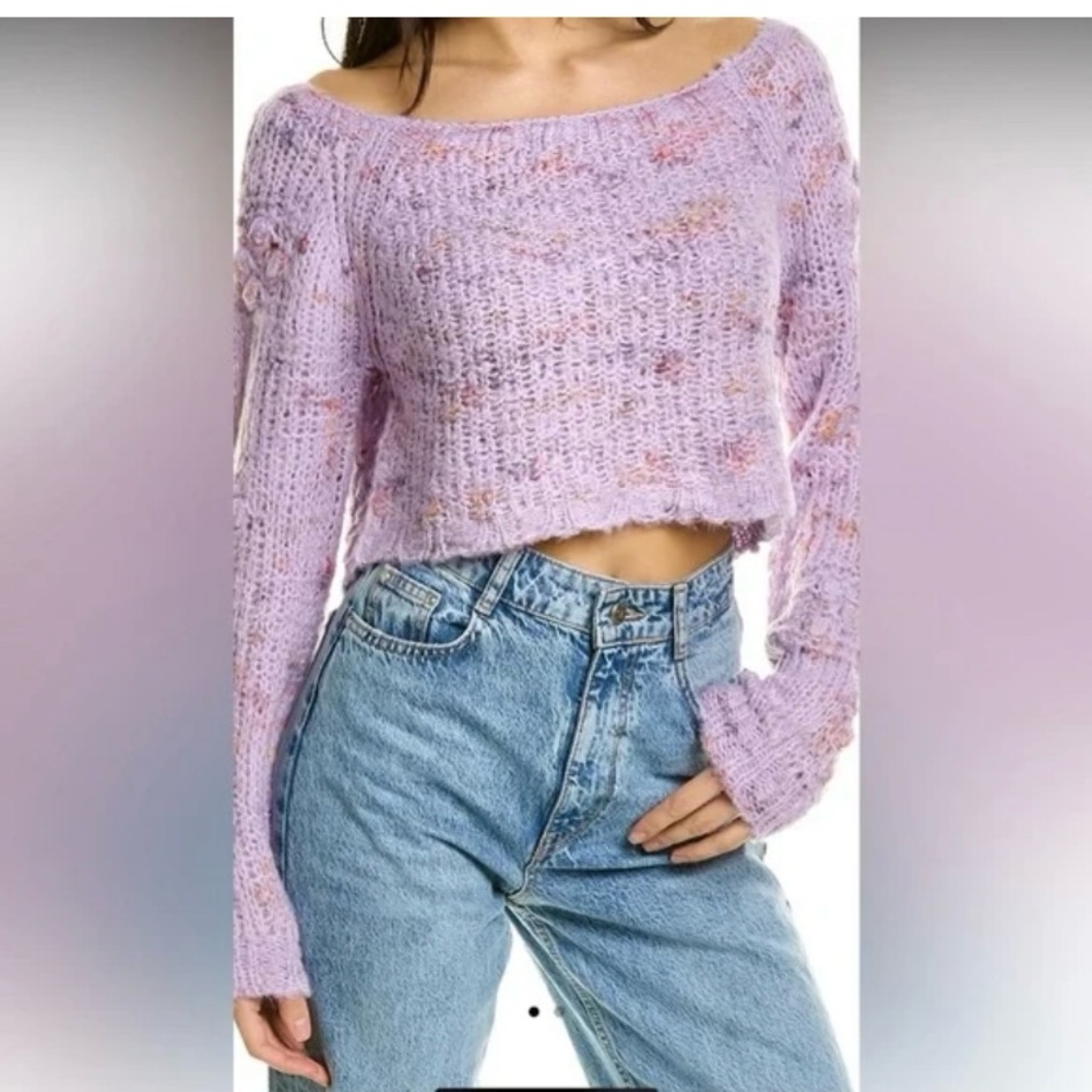 Free People Lilac Off-the-Shoulder Sweater